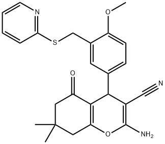 2-amino-4-{4-methoxy-3-[(2-pyridinylsulfanyl)methyl]phenyl}-7,7-dimethyl-5-oxo-5,6,7,8-tetrahydro-4H-chromene-3-carbonitrile,340807-99-0,结构式