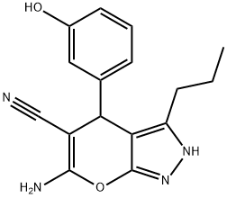 6-amino-4-(3-hydroxyphenyl)-3-propyl-2,4-dihydropyrano[2,3-c]pyrazole-5-carbonitrile Structure