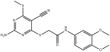 2-{[2-amino-5-cyano-6-(methylsulfanyl)-4-pyrimidinyl]sulfanyl}-N-(3,4-dimethoxyphenyl)acetamide 结构式