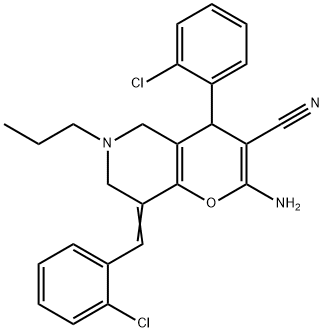 2-amino-8-(2-chlorobenzylidene)-4-(2-chlorophenyl)-6-propyl-5,6,7,8-tetrahydro-4H-pyrano[3,2-c]pyridine-3-carbonitrile,340809-32-7,结构式