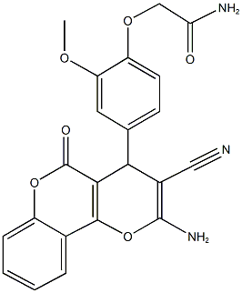 2-[4-(2-amino-3-cyano-5-oxo-4H,5H-pyrano[3,2-c]chromen-4-yl)-2-methoxyphenoxy]acetamide Structure