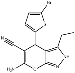 6-amino-4-(5-bromo-2-thienyl)-3-ethyl-2,4-dihydropyrano[2,3-c]pyrazole-5-carbonitrile Structure