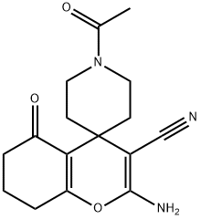 2-amino-3-cyano-1'-acetyl-5-oxo-5,6,7,8-tetrahydrospiro[4H-chromene-4,4'-piperidine] Structure