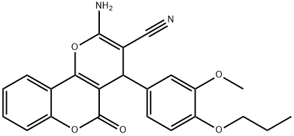 2-amino-4-(3-methoxy-4-propoxyphenyl)-5-oxo-4H,5H-pyrano[3,2-c]chromene-3-carbonitrile 化学構造式