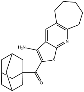 1-adamantyl(3-amino-6,7,8,9-tetrahydro-5H-cyclohepta[b]thieno[3,2-e]pyridin-2-yl)methanone Struktur