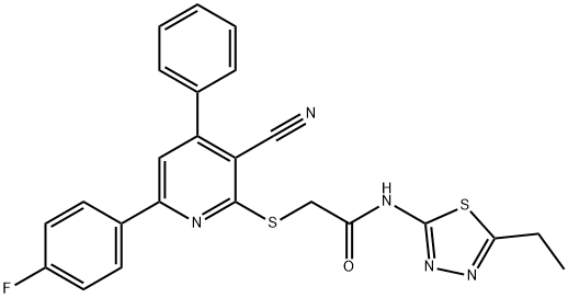 2-{[3-cyano-6-(4-fluorophenyl)-4-phenyl-2-pyridinyl]sulfanyl}-N-(5-ethyl-1,3,4-thiadiazol-2-yl)acetamide|