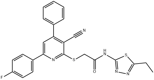 2-{[3-cyano-6-(4-fluorophenyl)-4-phenyl-2-pyridinyl]sulfanyl}-N-(5-ethyl-1,3,4-thiadiazol-2-yl)acetamide 结构式