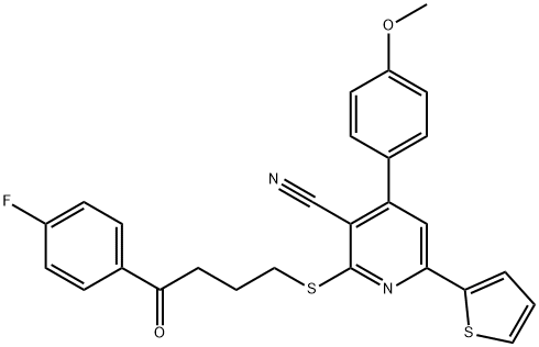 2-{[4-(4-fluorophenyl)-4-oxobutyl]sulfanyl}-4-(4-methoxyphenyl)-6-(2-thienyl)nicotinonitrile 化学構造式