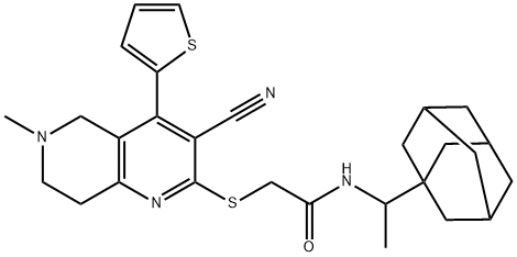 N-[1-(1-adamantyl)ethyl]-2-{[3-cyano-6-methyl-4-(2-thienyl)-5,6,7,8-tetrahydro[1,6]naphthyridin-2-yl]sulfanyl}acetamide 结构式