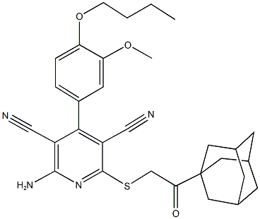 2-{[2-(1-adamantyl)-2-oxoethyl]sulfanyl}-6-amino-4-(4-butoxy-3-methoxyphenyl)-3,5-pyridinedicarbonitrile Structure