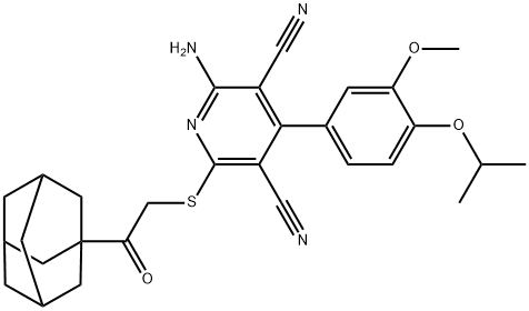 2-{[2-(1-adamantyl)-2-oxoethyl]sulfanyl}-6-amino-4-(4-isopropoxy-3-methoxyphenyl)-3,5-pyridinedicarbonitrile,340818-00-0,结构式