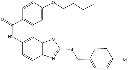 N-{2-[(4-bromobenzyl)sulfanyl]-1,3-benzothiazol-6-yl}-4-butoxybenzamide 化学構造式
