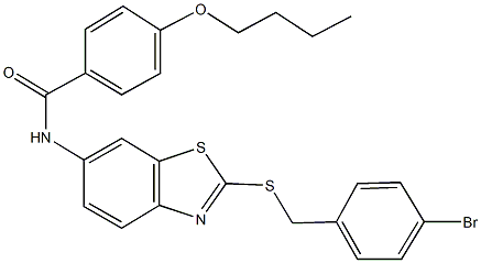 N-{2-[(4-bromobenzyl)sulfanyl]-1,3-benzothiazol-6-yl}-4-butoxybenzamide,340971-10-0,结构式