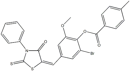 2-bromo-6-methoxy-4-[(4-oxo-3-phenyl-2-thioxo-1,3-thiazolidin-5-ylidene)methyl]phenyl 4-methylbenzoate Structure