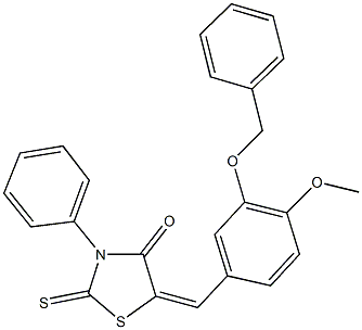 5-[3-(benzyloxy)-4-methoxybenzylidene]-3-phenyl-2-thioxo-1,3-thiazolidin-4-one 化学構造式