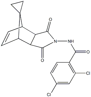 2,4-dichloro-N-(3,5-dioxospiro[4-azatricyclo[5.2.1.0~2,6~]dec[8]ene-10,1'-cyclopropane]-4-yl)benzamide Struktur