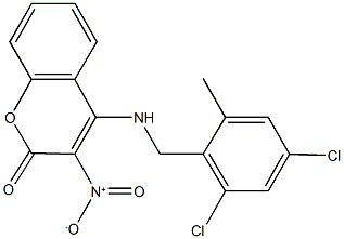 4-[(2,4-dichloro-6-methylbenzyl)amino]-3-nitro-2H-chromen-2-one,341020-74-4,结构式