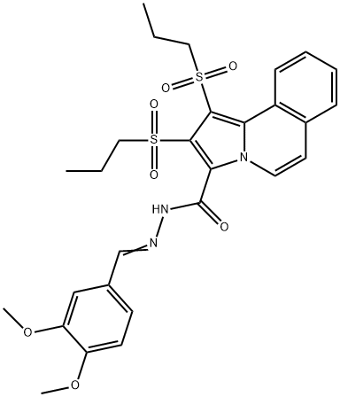 N'-(3,4-dimethoxybenzylidene)-1,2-bis(propylsulfonyl)pyrrolo[2,1-a]isoquinoline-3-carbohydrazide,341493-17-2,结构式