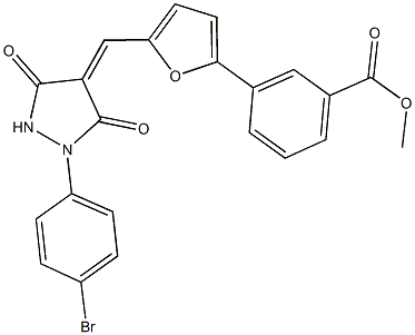 methyl 3-(5-{[1-(4-bromophenyl)-3,5-dioxo-4-pyrazolidinylidene]methyl}-2-furyl)benzoate 化学構造式