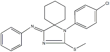 N-[1-(4-chlorophenyl)-2-(methylsulfanyl)-1,3-diazaspiro[4.5]dec-2-en-4-ylidene]-N-phenylamine Struktur