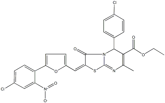 ethyl 2-[(5-{4-chloro-2-nitrophenyl}-2-furyl)methylene]-5-(4-chlorophenyl)-7-methyl-3-oxo-2,3-dihydro-5H-[1,3]thiazolo[3,2-a]pyrimidine-6-carboxylate Structure