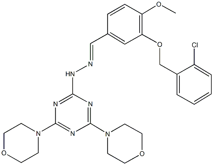 3-[(2-chlorobenzyl)oxy]-4-methoxybenzaldehyde [4,6-di(4-morpholinyl)-1,3,5-triazin-2-yl]hydrazone Struktur