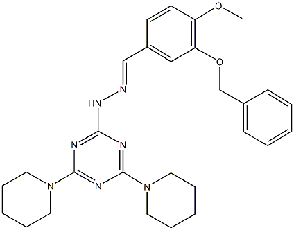 3-(benzyloxy)-4-methoxybenzaldehyde [4,6-di(1-piperidinyl)-1,3,5-triazin-2-yl]hydrazone 化学構造式