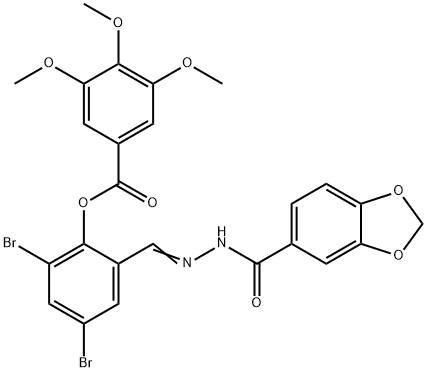 2-[2-(1,3-benzodioxol-5-ylcarbonyl)carbohydrazonoyl]-4,6-dibromophenyl 3,4,5-trimethoxybenzoate Structure