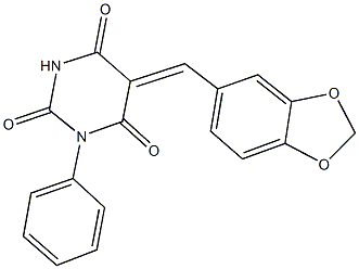 5-(1,3-benzodioxol-5-ylmethylene)-1-phenyl-2,4,6(1H,3H,5H)-pyrimidinetrione 结构式