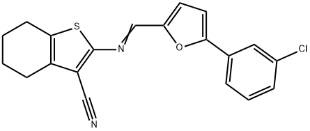 2-({[5-(3-chlorophenyl)-2-furyl]methylene}amino)-4,5,6,7-tetrahydro-1-benzothiophene-3-carbonitrile Struktur