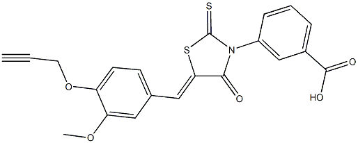 3-{5-[3-methoxy-4-(2-propynyloxy)benzylidene]-4-oxo-2-thioxo-1,3-thiazolidin-3-yl}benzoic acid 化学構造式