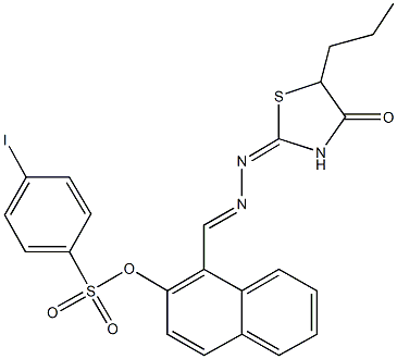 1-[2-(4-oxo-5-propyl-1,3-thiazolidin-2-ylidene)carbohydrazonoyl]-2-naphthyl 4-iodobenzenesulfonate Structure