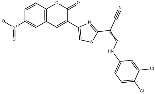 3-(3,4-dichloroanilino)-2-(4-{6-nitro-2-oxo-2H-chromen-3-yl}-1,3-thiazol-2-yl)acrylonitrile 结构式