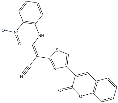 3-{2-nitroanilino}-2-[4-(2-oxo-2H-chromen-3-yl)-1,3-thiazol-2-yl]acrylonitrile 结构式