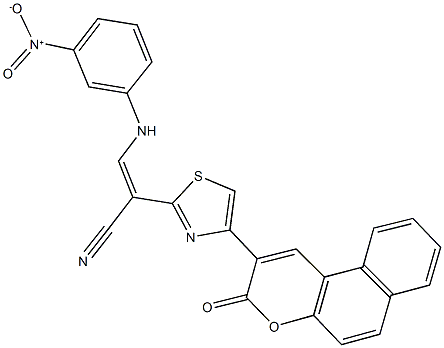 3-{3-nitroanilino}-2-[4-(3-oxo-3H-benzo[f]chromen-2-yl)-1,3-thiazol-2-yl]acrylonitrile Struktur