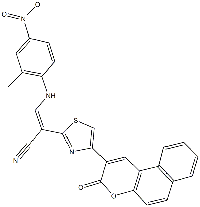 3-{4-nitro-2-methylanilino}-2-[4-(3-oxo-3H-benzo[f]chromen-2-yl)-1,3-thiazol-2-yl]acrylonitrile 结构式