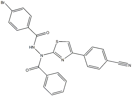 N'-(4-bromobenzoyl)-N-[4-(4-cyanophenyl)-1,3-thiazol-2-yl]benzohydrazide 化学構造式