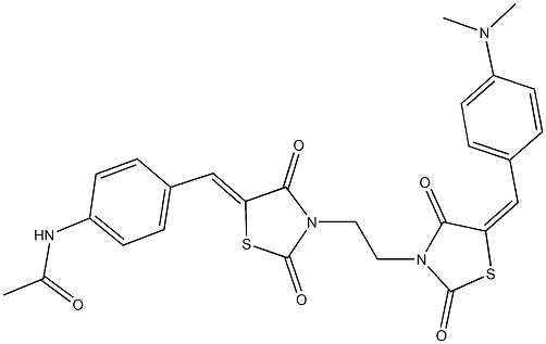 N-(4-{[3-(2-{5-[4-(dimethylamino)benzylidene]-2,4-dioxo-1,3-thiazolidin-3-yl}ethyl)-2,4-dioxo-1,3-thiazolidin-5-ylidene]methyl}phenyl)acetamide Structure