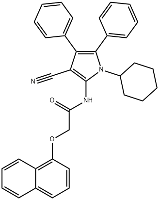 N-(3-cyano-1-cyclohexyl-4,5-diphenyl-1H-pyrrol-2-yl)-2-(1-naphthyloxy)acetamide 化学構造式