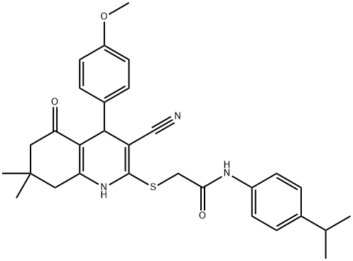 2-{[3-cyano-4-(4-methoxyphenyl)-7,7-dimethyl-5-oxo-1,4,5,6,7,8-hexahydro-2-quinolinyl]sulfanyl}-N-(4-isopropylphenyl)acetamide|