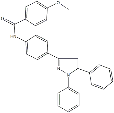 N-[4-(1,5-diphenyl-4,5-dihydro-1H-pyrazol-3-yl)phenyl]-4-methoxybenzamide 化学構造式