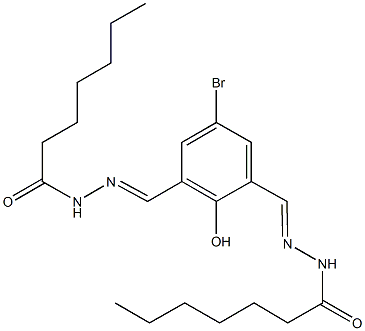 N'-[5-bromo-3-(2-heptanoylcarbohydrazonoyl)-2-hydroxybenzylidene]heptanohydrazide Struktur