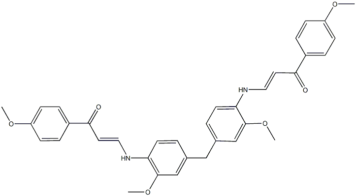 3-[2-methoxy-4-(3-methoxy-4-{[3-(4-methoxyphenyl)-3-oxo-1-propenyl]amino}benzyl)anilino]-1-(4-methoxyphenyl)-2-propen-1-one 化学構造式