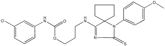 3-{[1-(4-methoxyphenyl)-2-thioxo-1,3-diazaspiro[4.4]non-3-en-4-yl]amino}propyl 3-chlorophenylcarbamate Struktur