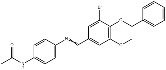 N-(4-{[4-(benzyloxy)-3-bromo-5-methoxybenzylidene]amino}phenyl)acetamide 化学構造式