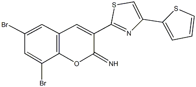 6,8-dibromo-3-[4-(2-thienyl)-1,3-thiazol-2-yl]-2H-chromen-2-imine 化学構造式