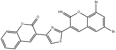 3-[2-(6,8-dibromo-2-imino-2H-chromen-3-yl)-1,3-thiazol-4-yl]-2H-chromen-2-one Struktur