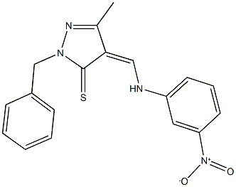 2-benzyl-4-({3-nitroanilino}methylene)-5-methyl-2,4-dihydro-3H-pyrazole-3-thione 化学構造式