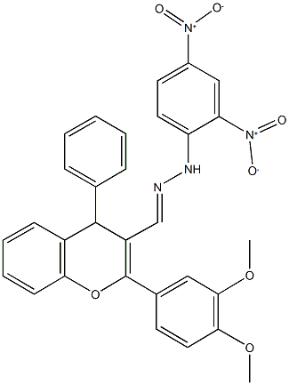 2-(3,4-dimethoxyphenyl)-4-phenyl-4H-chromene-3-carbaldehyde {2,4-bisnitrophenyl}hydrazone 结构式