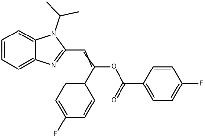 1-(4-fluorophenyl)-2-(1-isopropyl-1H-benzimidazol-2-yl)vinyl 4-fluorobenzoate 化学構造式